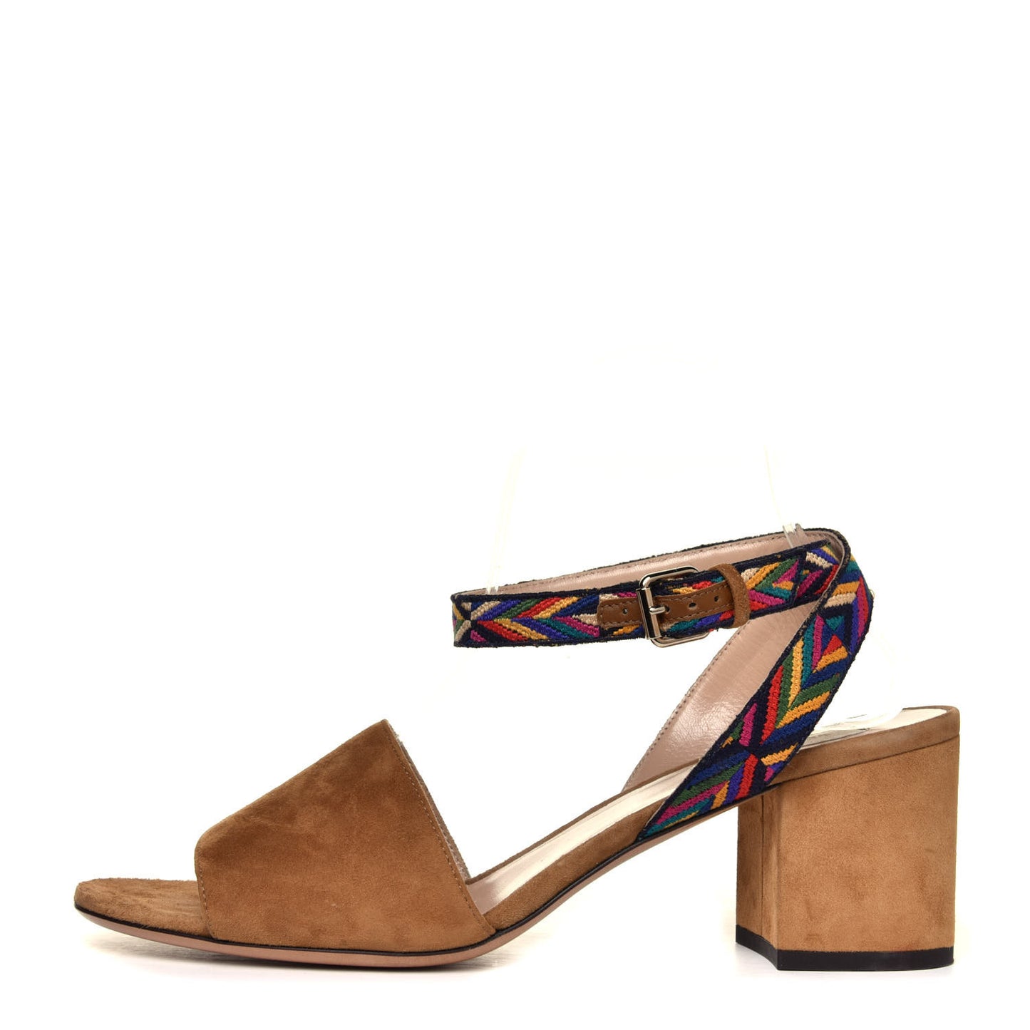 Suede Native Embroidered Strap Sandals 40 Beige