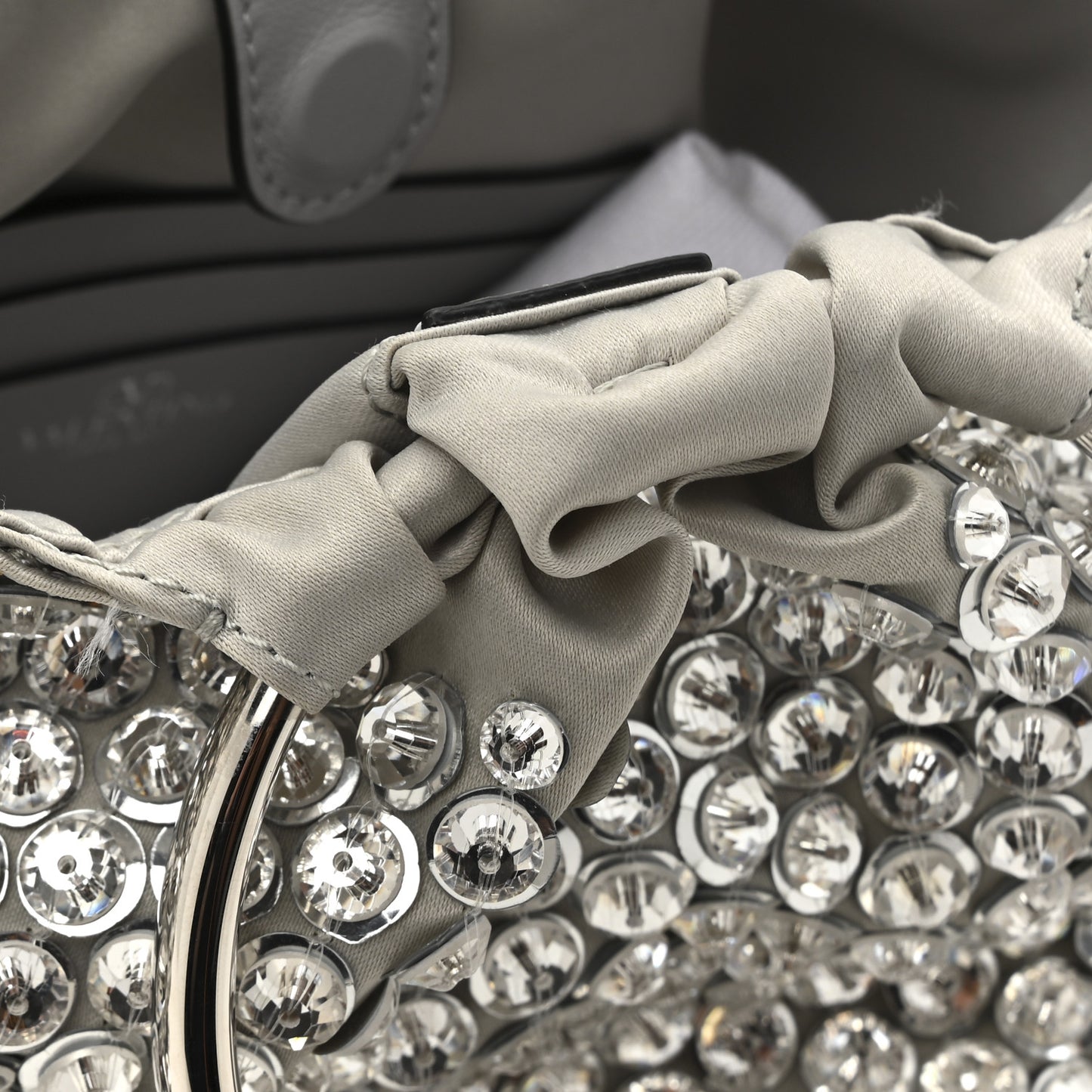 Satin Rhinestone Embellished Small Carry Secrets Bucket Bag Silver
