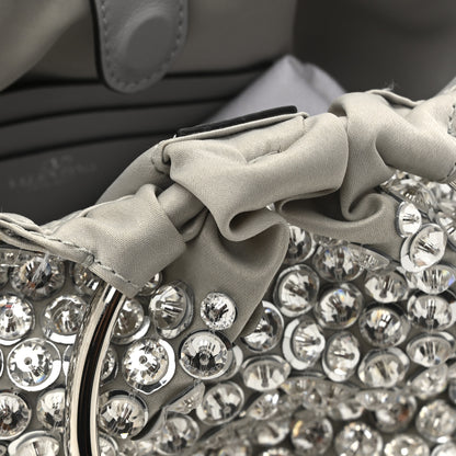 Valentino Garavani Satin Rhinestone Embellished Small Carry Secrets Bucket Bag Silver 10 of 10