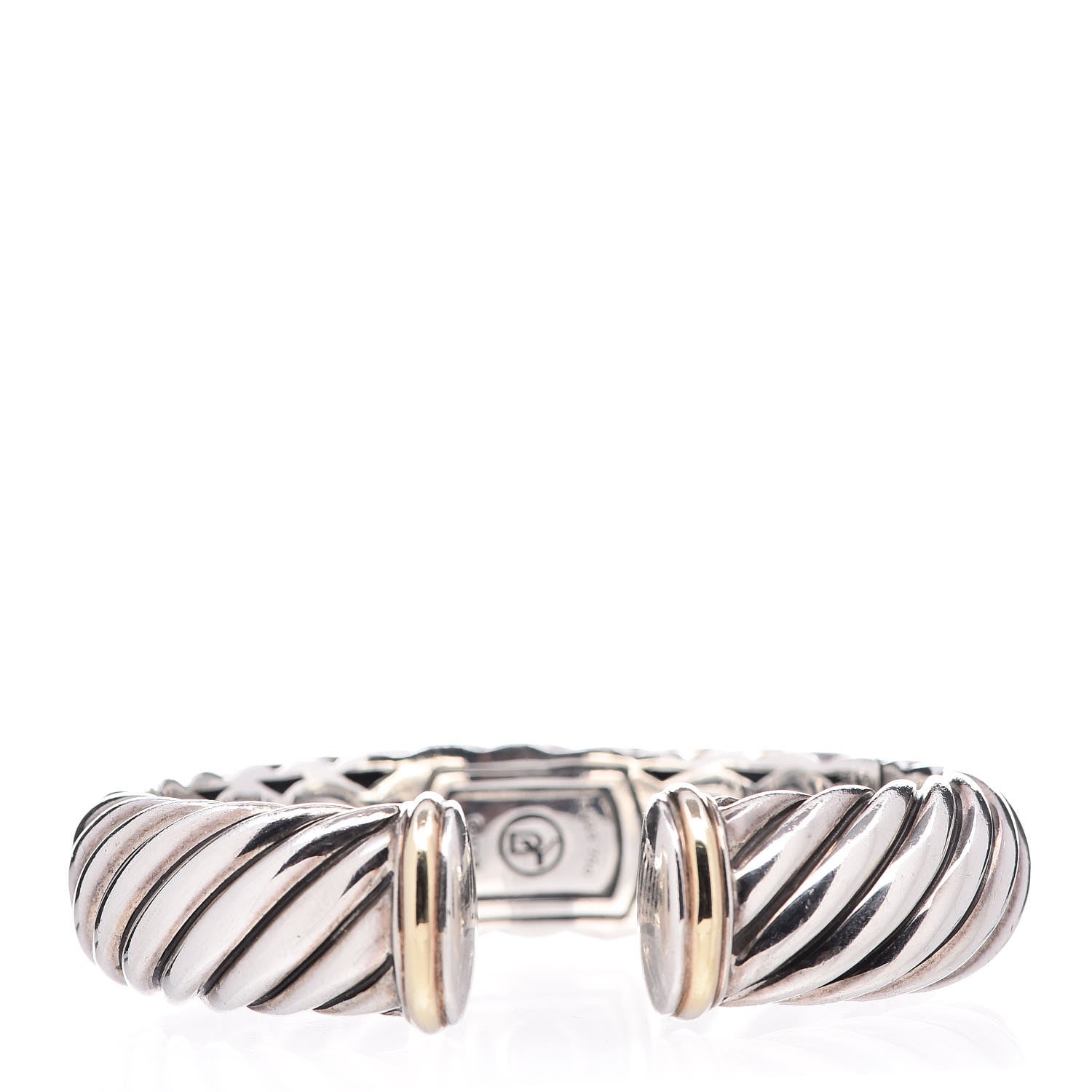 David Yurman Sterling Silver 18K Yellow Gold 15mm Sculpted Cable Cuff Bracelet 1 of 5