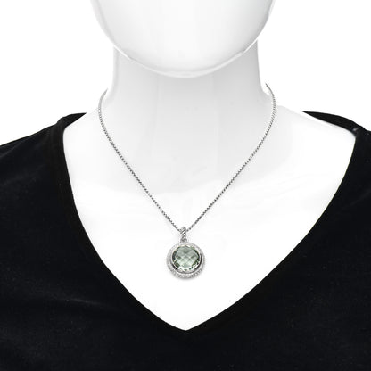 David Yurman Sterling Silver Diamond Prasiolite 18mm Cerise Pendant Necklace 2 of 4