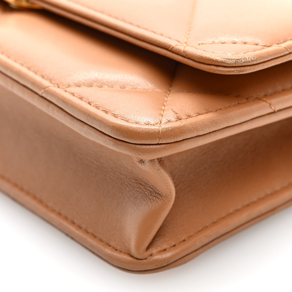 Lambskin Quilted Chanel 19 Wallet On Chain WOC Brown