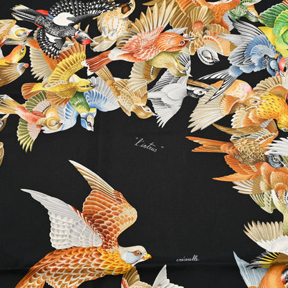 Hermes Silk L Intrus Birds Scarf 90 Black 5 of 5