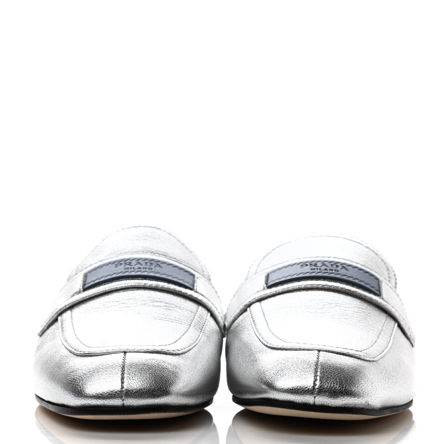 Prada Madras Lux 10mm Mules 37.5 Argento 2 of 8