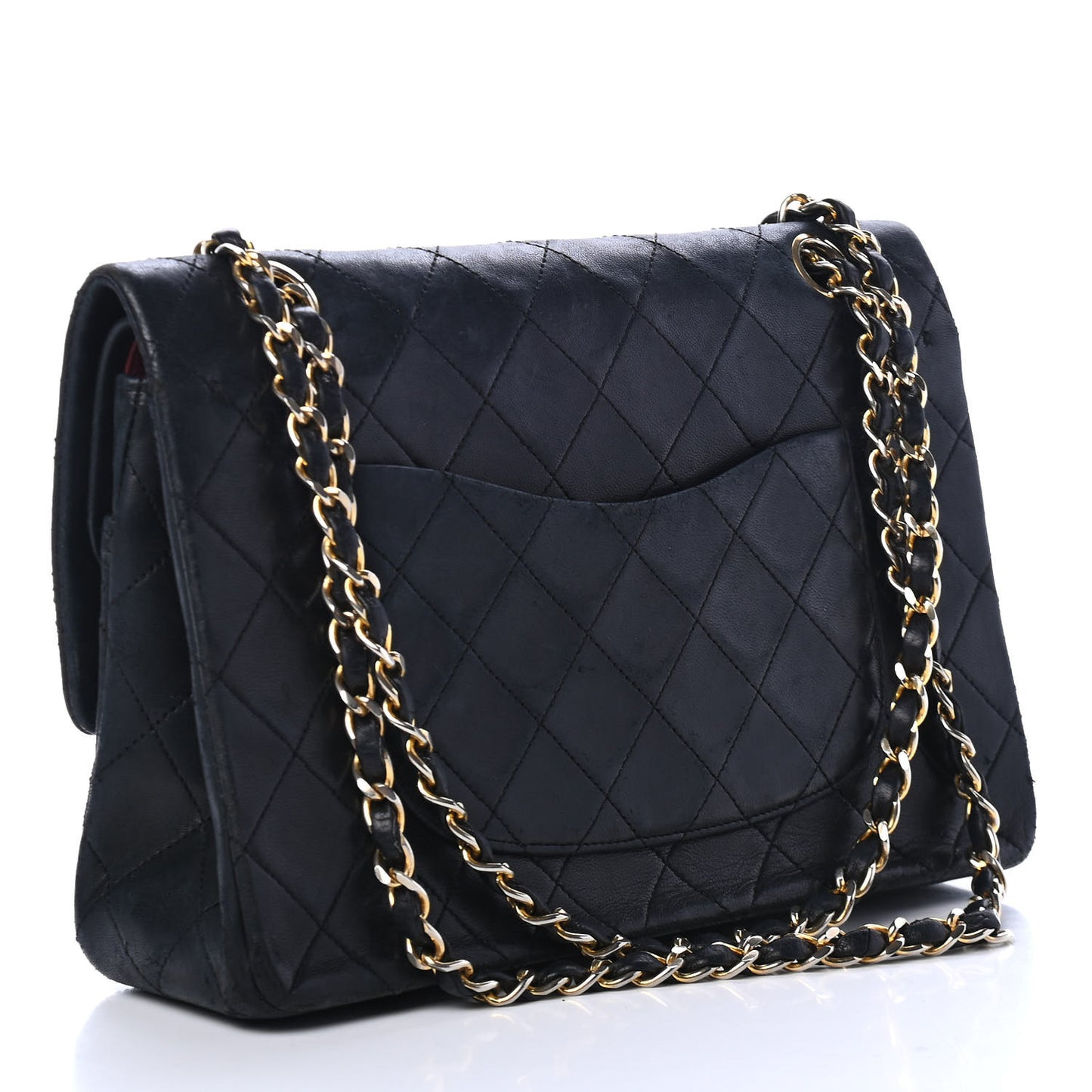 Lambskin Quilted Medium Double Flap Navy