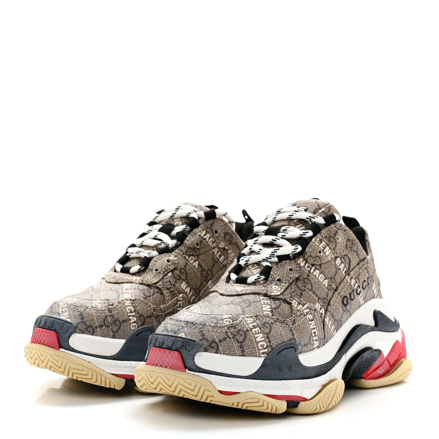 X GUCCI GG Supreme Monogram Allover Logo Womens Triple S Sneakers 37 Beige Ebony Mystic White