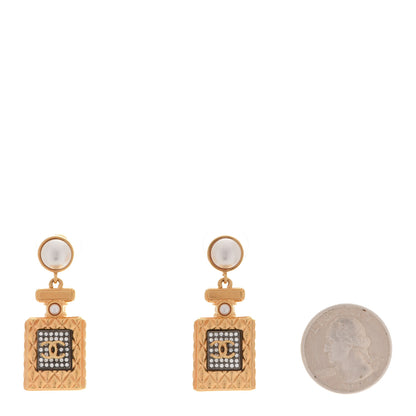 Chanel Crystal Pearl CC Perfume Bottle Drop Earrings Gold 2 of 5