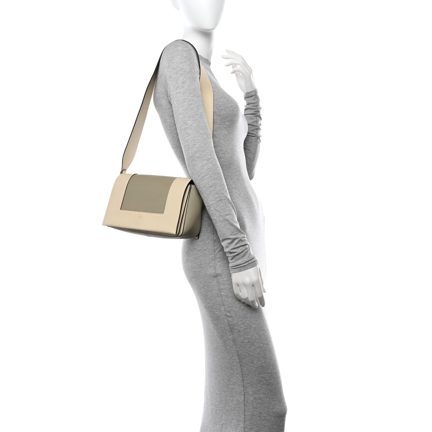 Shiny Smooth Calfskin Medium Frame Shoulder Bag Chalk Mastic