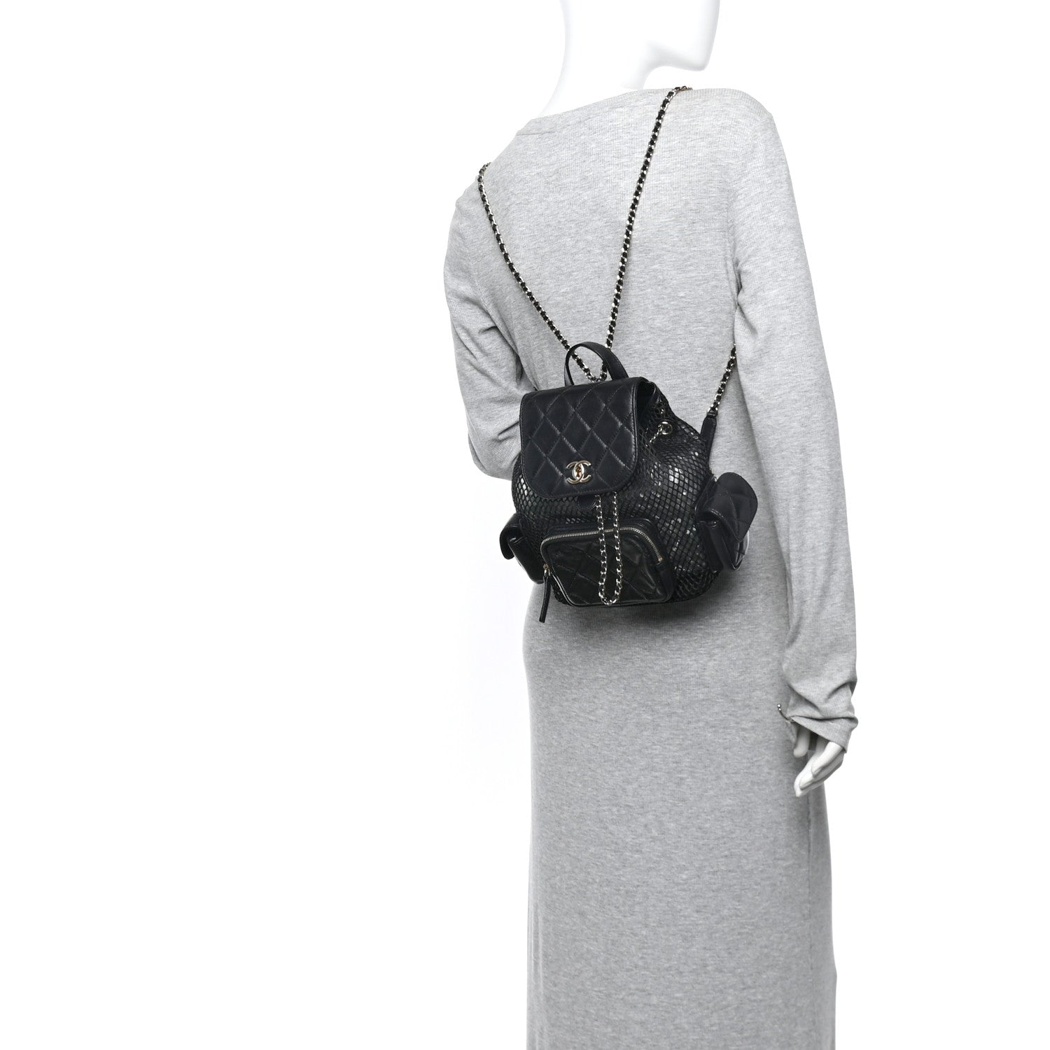 Chanel Shiny Lambskin Mesh Quilted Small Cargo Duma Drawstring Backpack Black 2 of 10