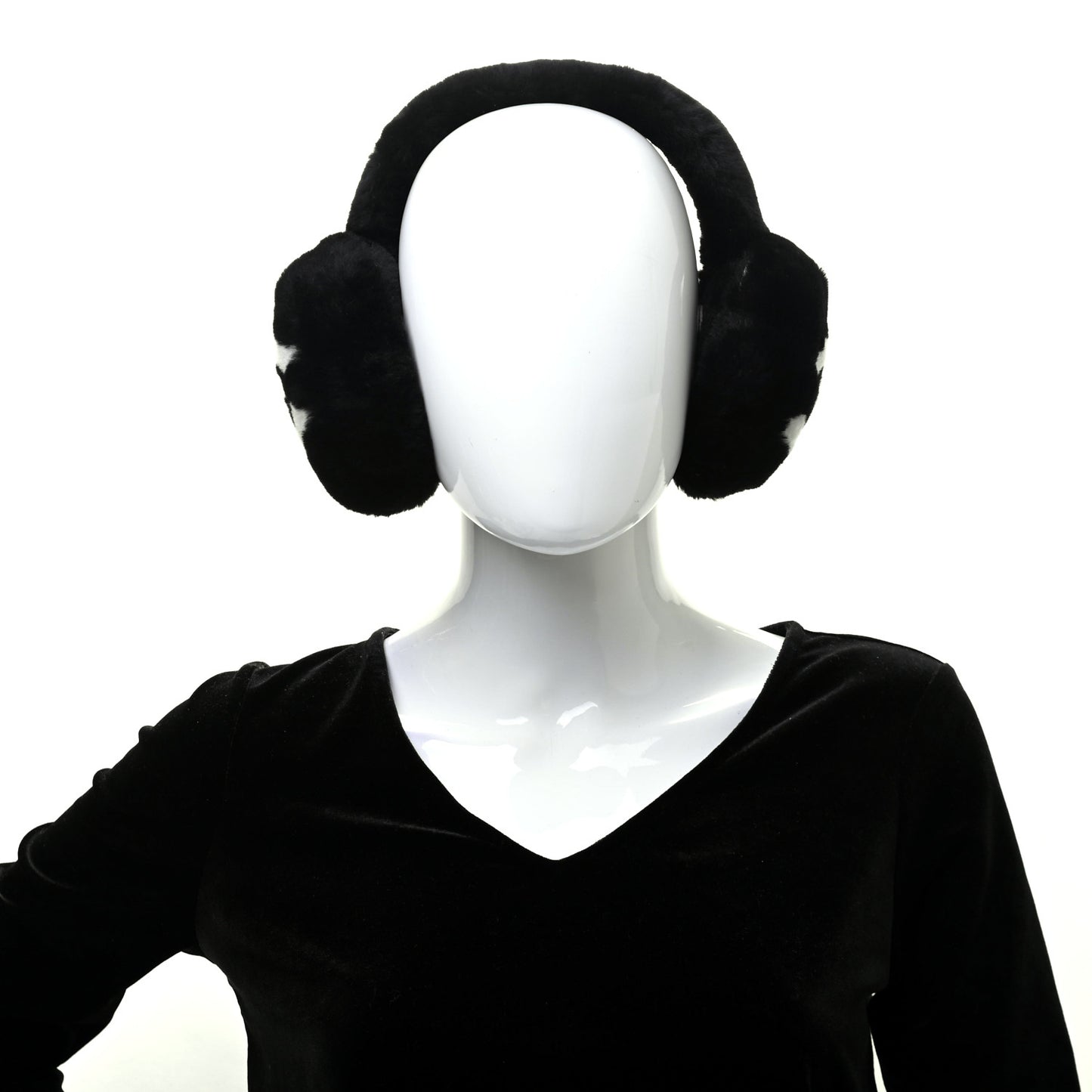 Shearling CC Ear Muffs Black White