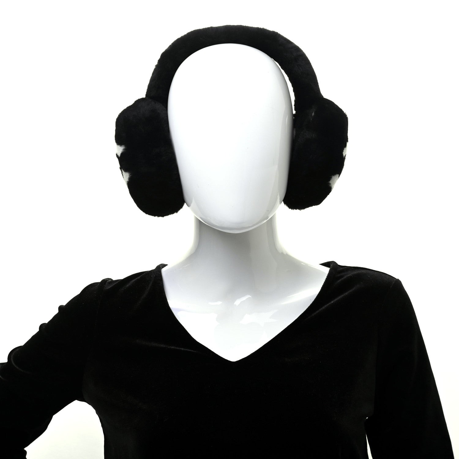 Chanel Shearling CC Ear Muffs Black White 2 of 5