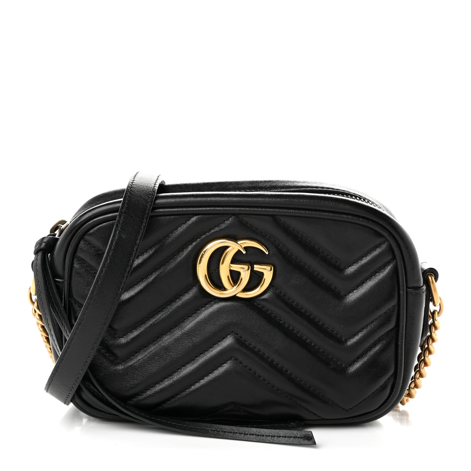 Gucci Calfskin Matelasse Mini GG Marmont Chain Shoulder Bag Black 1 of 9