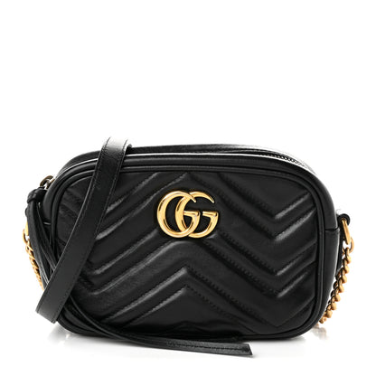 Gucci Calfskin Matelasse Mini GG Marmont Chain Shoulder Bag Black 1 of 9