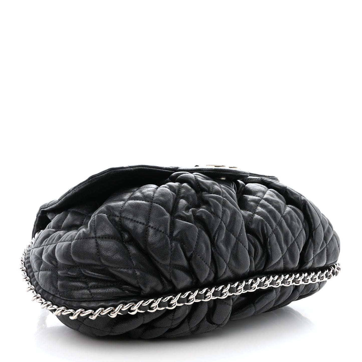 Washed Lambskin Quilted Large Chain Around Messenger Black