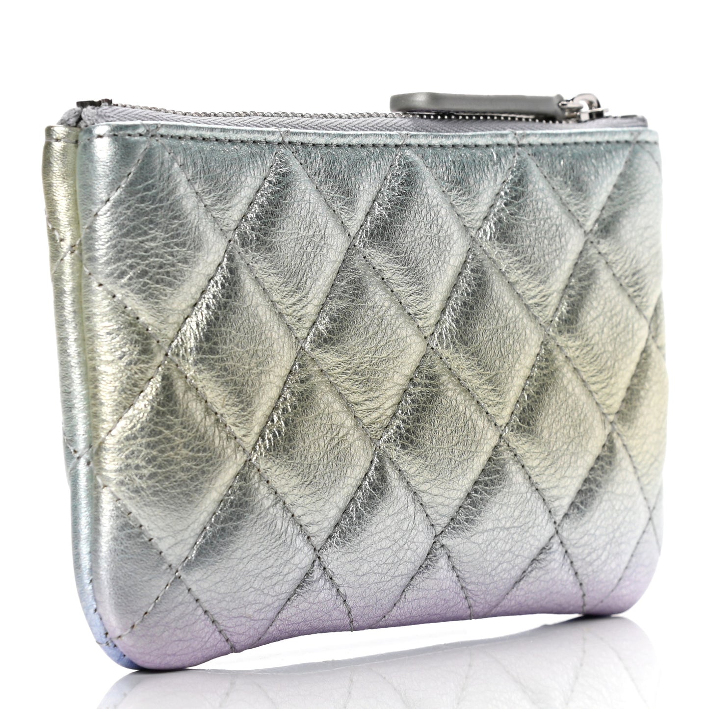 Gradient Metallic Calfskin Quilted Small Cosmetic Pouch Silver Blue Yellow Purple
