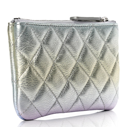 Chanel Gradient Metallic Calfskin Quilted Small Cosmetic Pouch Silver Blue Yellow Purple 3 of 7