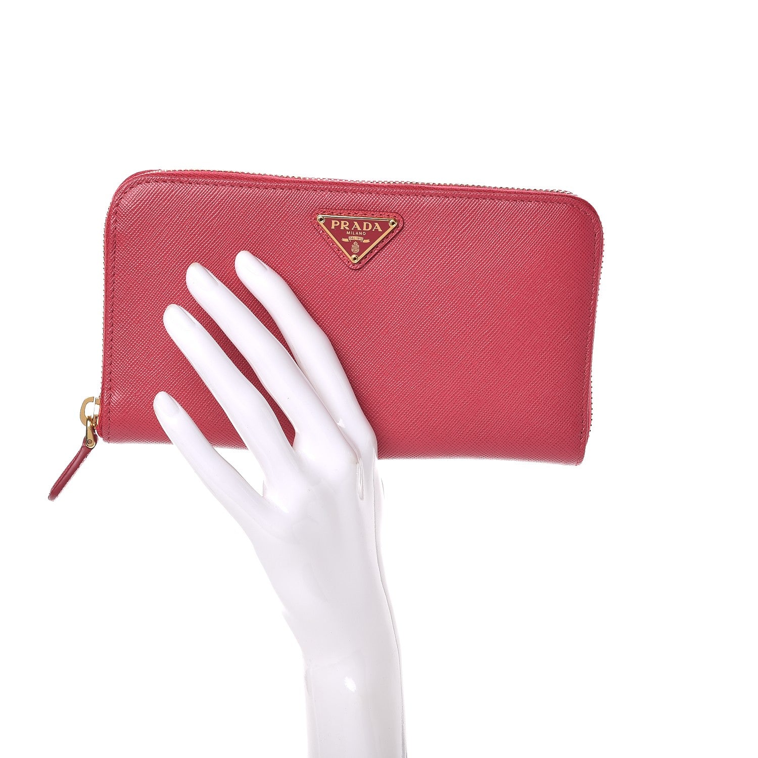 Prada Saffiano Triangle Zip Around Wallet Peonia 2 of 9