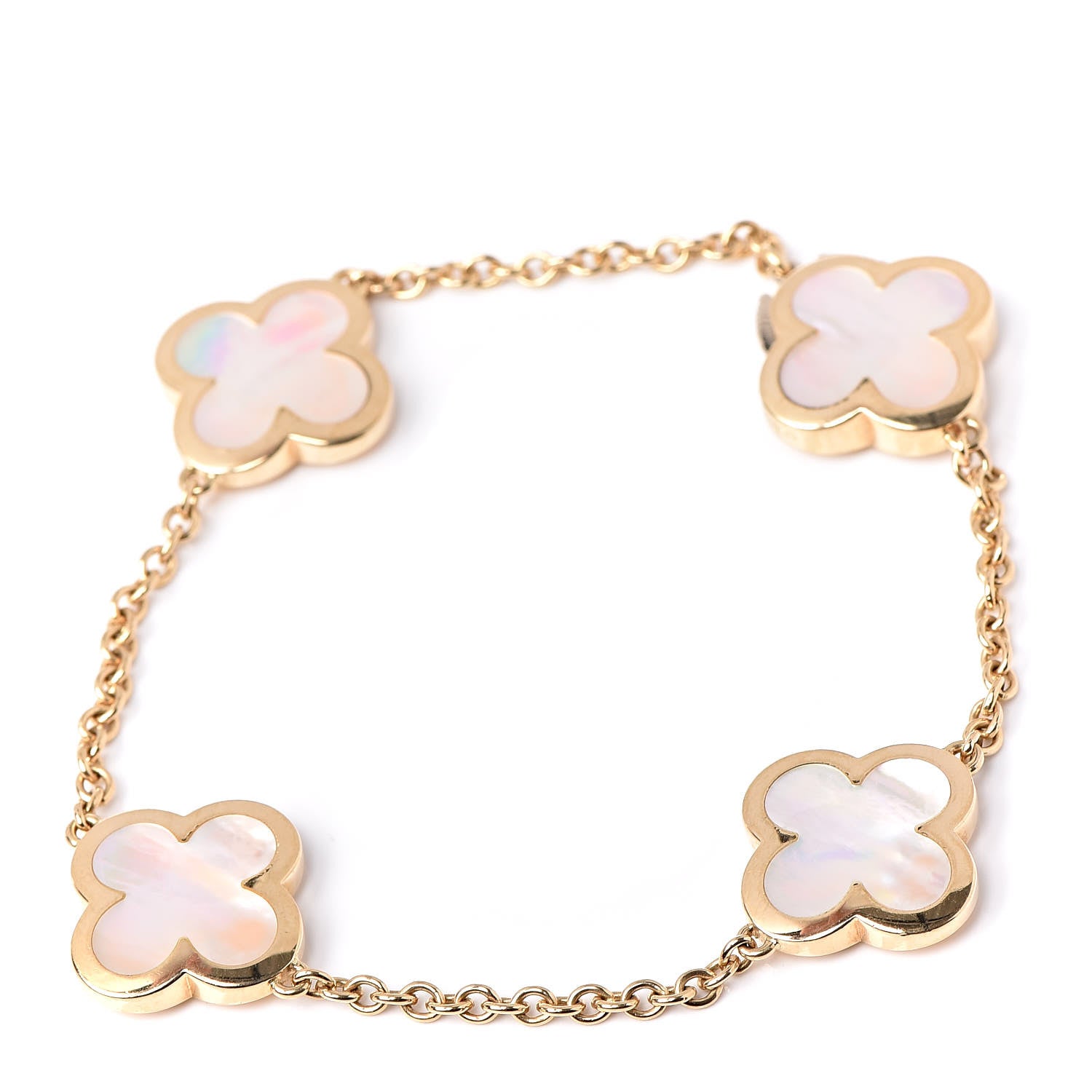 Van Cleef & Arpels 18K Yellow Gold Mother of Pearl 4 Motifs Pure Alhambra Bracelet 1 of 6