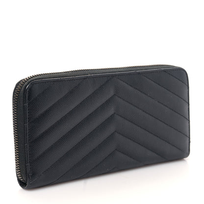 Saint Laurent Grain De Poudre Matelasse Chevron Monogram Monochrome Zip Around Wallet Black 3 of 9