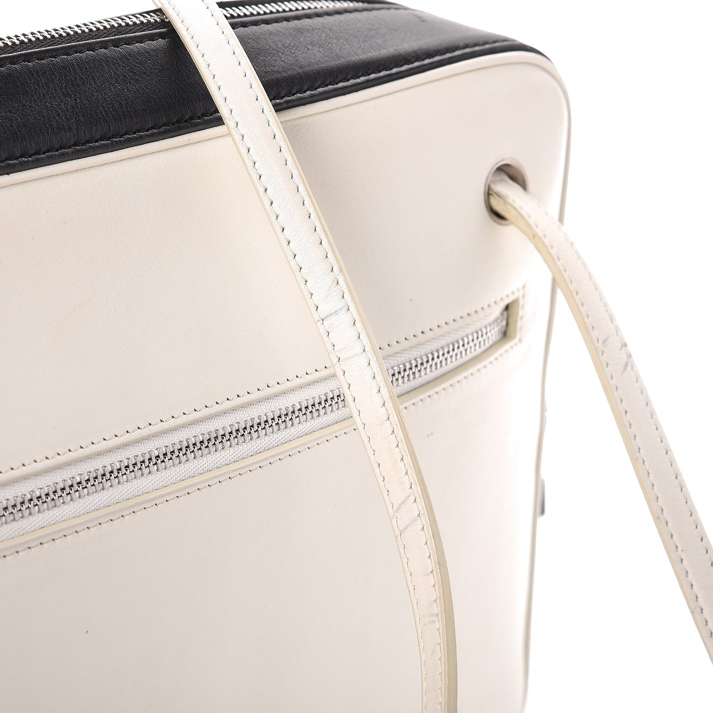 Nappa Calfskin Bicolor Medium Side Lock Shoulder Bag White