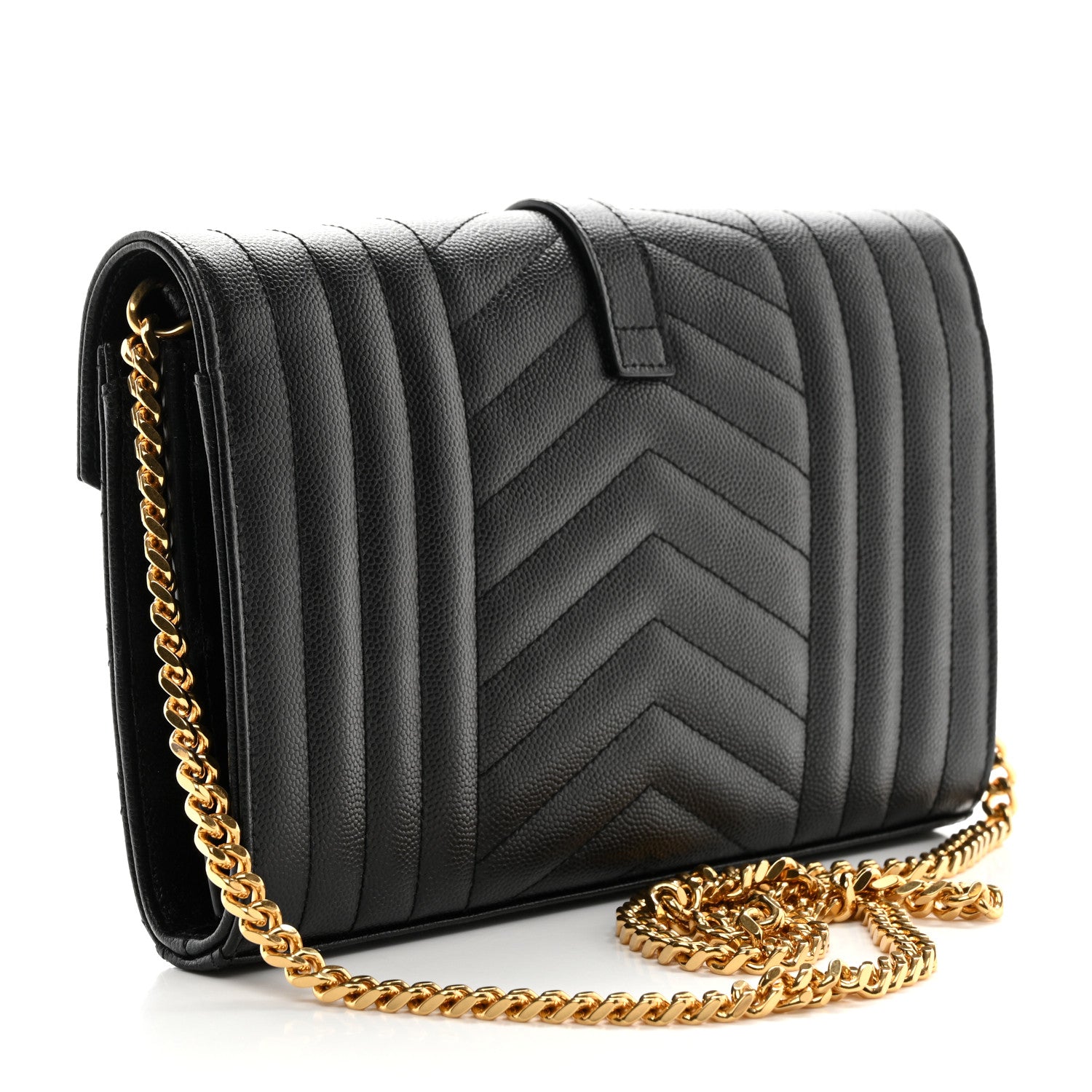 Saint Laurent Grain De Poudre Mixed Matelasse Triquilt Monogram Chain Wallet Black 3 of 10