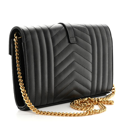 Saint Laurent Grain De Poudre Mixed Matelasse Triquilt Monogram Chain Wallet Black 3 of 10