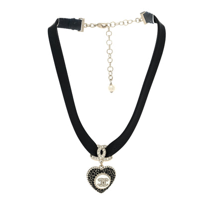 Chanel Lambskin Crystal CC Heart Choker Gold Black 3 of 5