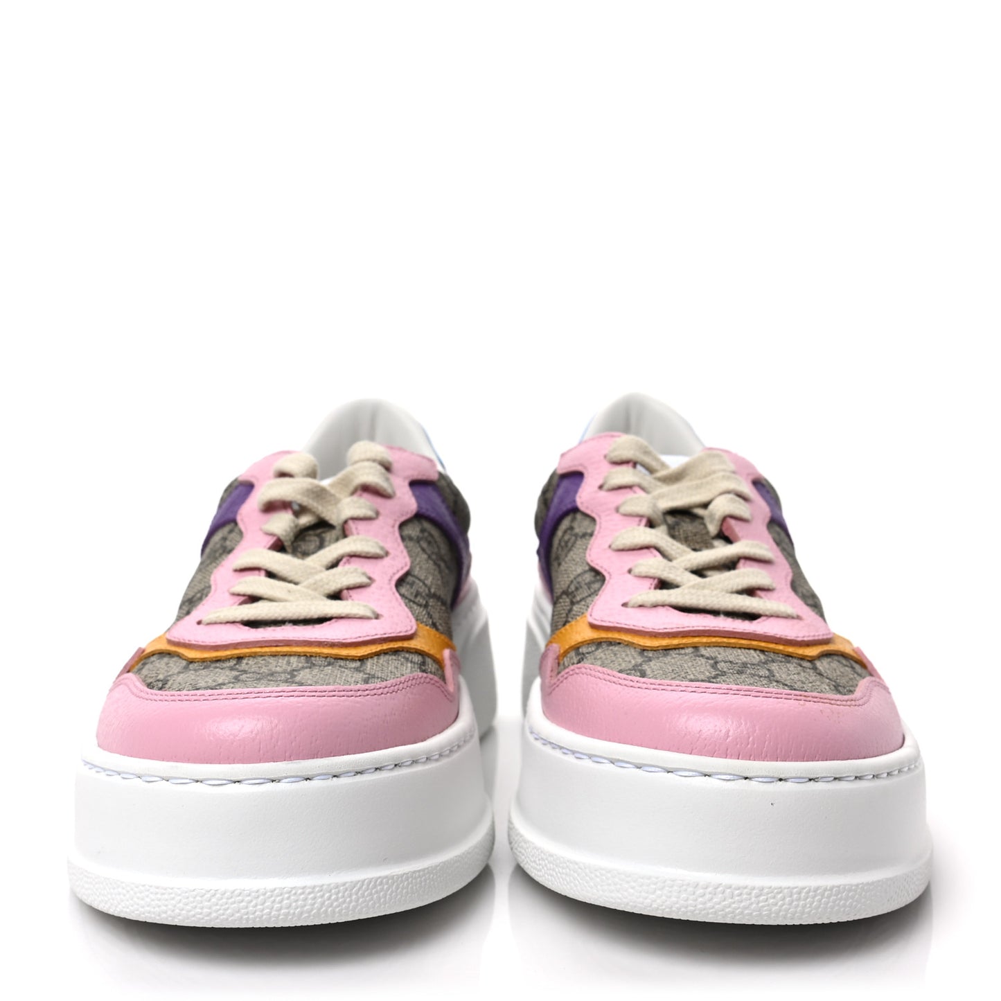 Calfskin GG Supreme Monogram Perforated Womens Platform 55mm Sneakers 38.5 Beige Ebony Sugar Pink Crop Shine Purple