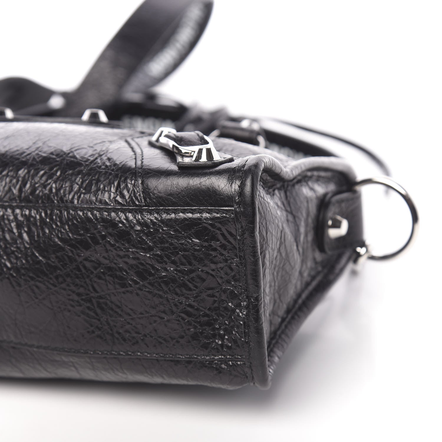 Balenciaga Agneau Classic Silver Hardware Mini City Logo Strap Black White 9 of 11