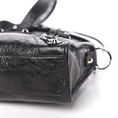 Balenciaga Agneau Classic Silver Hardware Mini City Logo Strap Black White 9 of 11