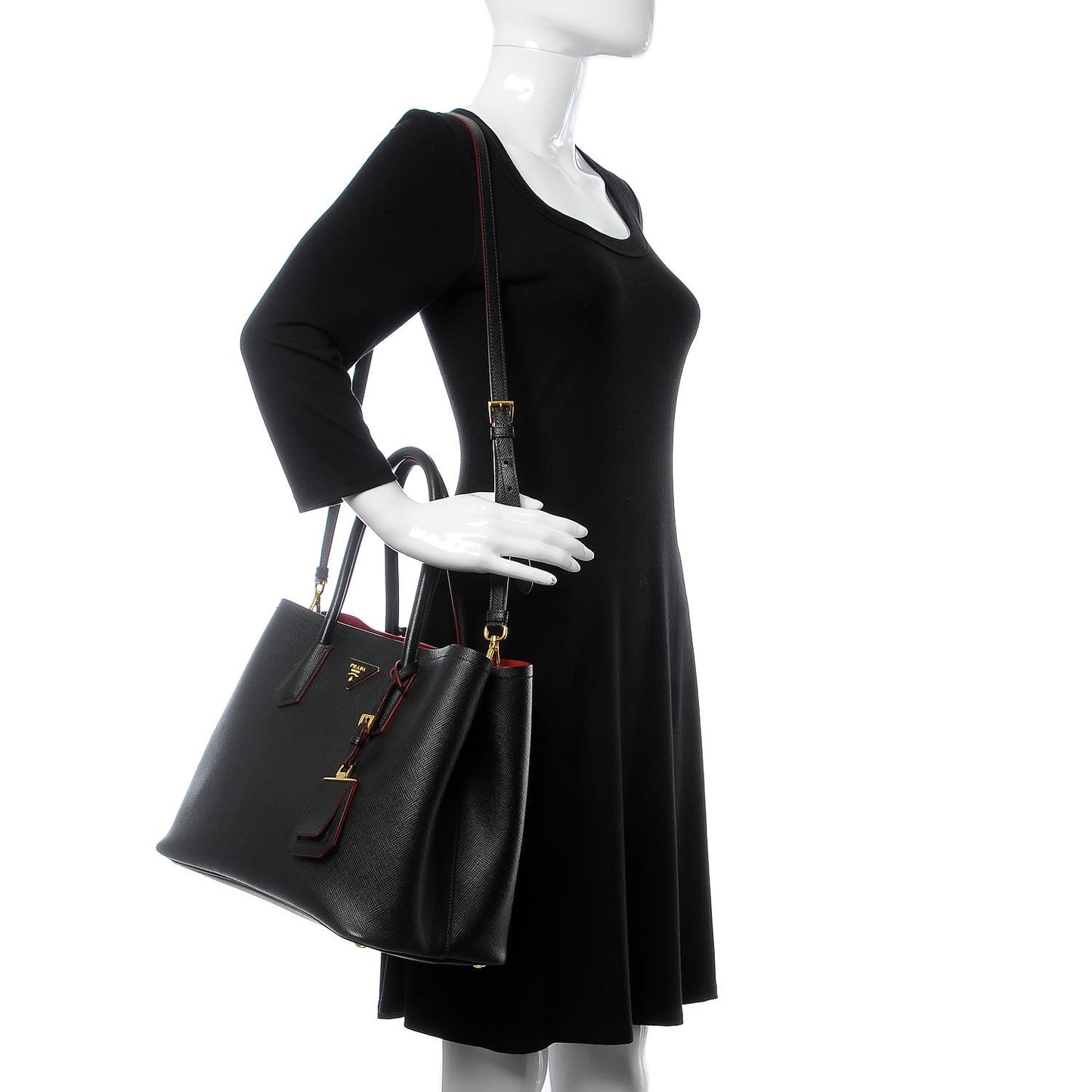 Saffiano Cuir Large Double Bag Black Fuoco