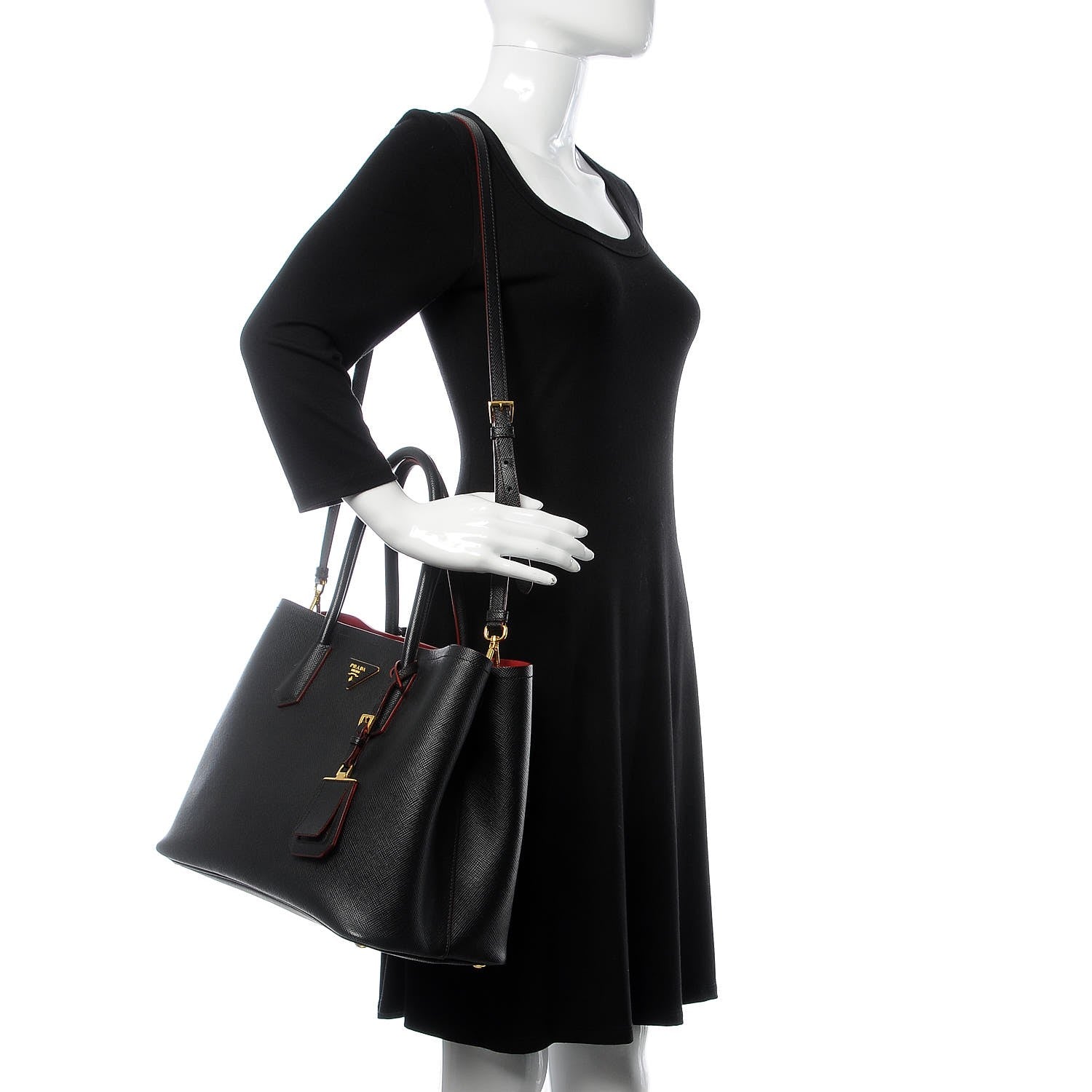 Prada Saffiano Cuir Large Double Bag Black Fuoco 2 of 21