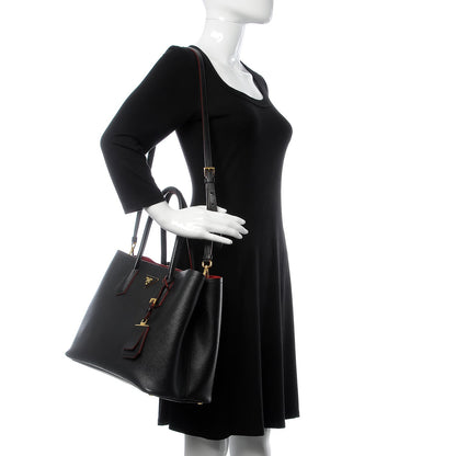 Prada Saffiano Cuir Large Double Bag Black Fuoco 2 of 21