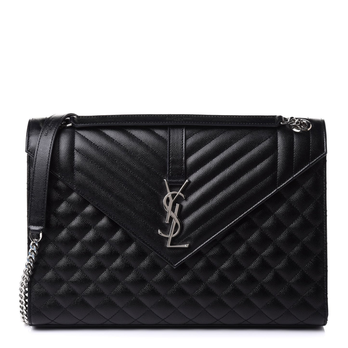 Grain De Poudre Textured Mixed Matelasse Large Triquilt Monogram Satchel Black