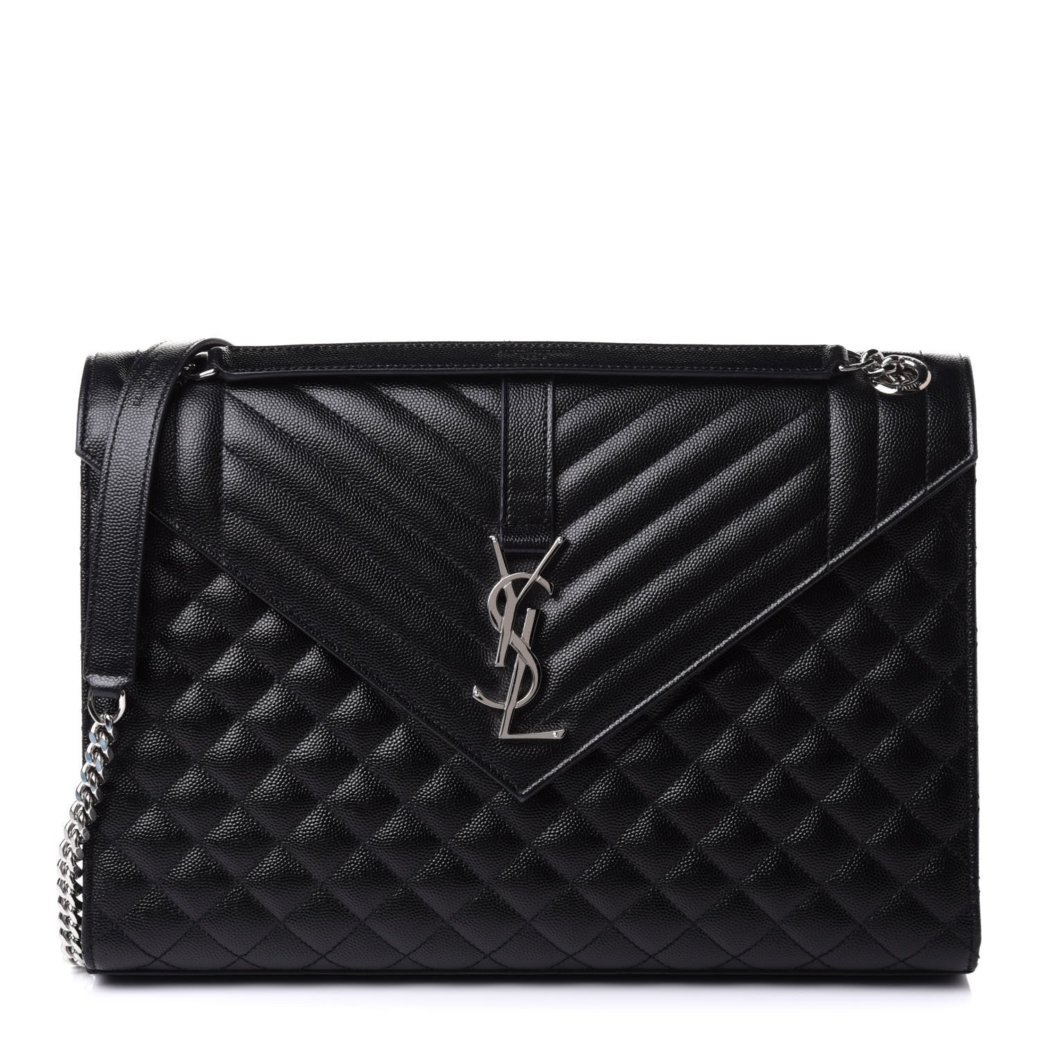Saint Laurent Grain De Poudre Textured Mixed Matelasse Large Triquilt Monogram Satchel Black 1 of 11