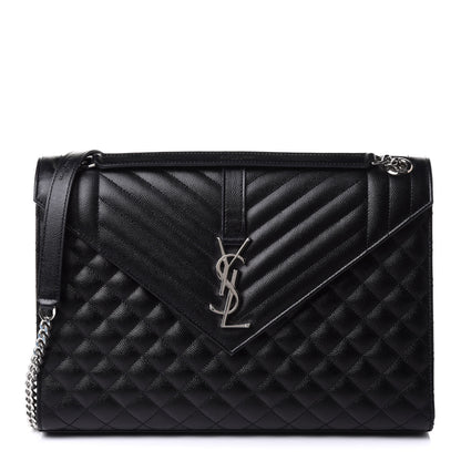 Saint Laurent Grain De Poudre Textured Mixed Matelasse Large Triquilt Monogram Satchel Black 1 of 11