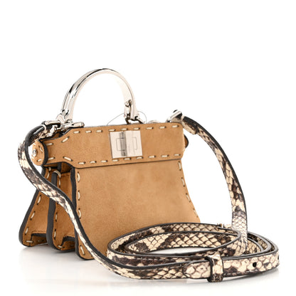 Fendi Goatskin Suede Snakeskin Nano Peekaboo Maxi Handle Satchel Radica Daisy Roccia 3 of 11
