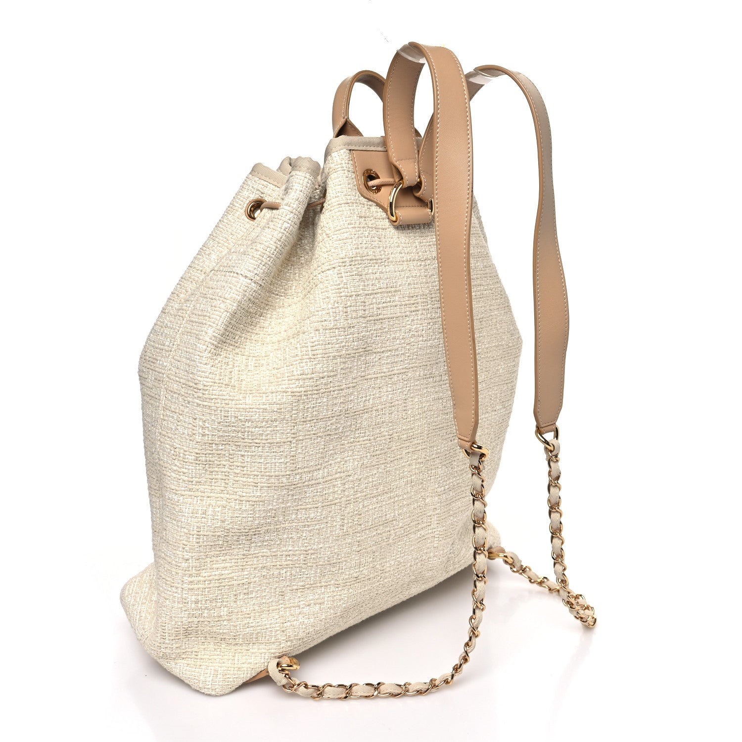 Chanel Lurex Boucle Large Deauville Backpack Beige 3 of 10
