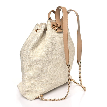 Chanel Lurex Boucle Large Deauville Backpack Beige 3 of 10