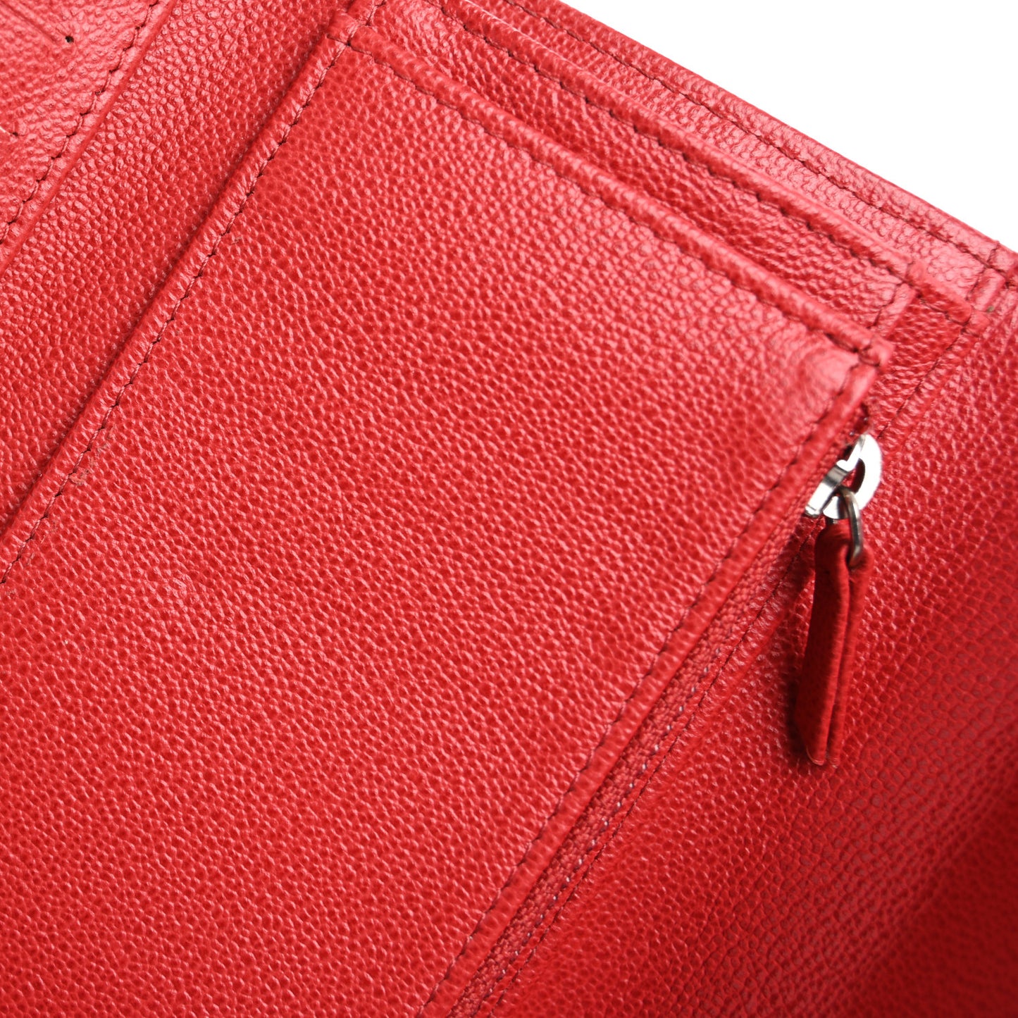 Grained Calfskin Quilted CC Box Flap Wallet Red