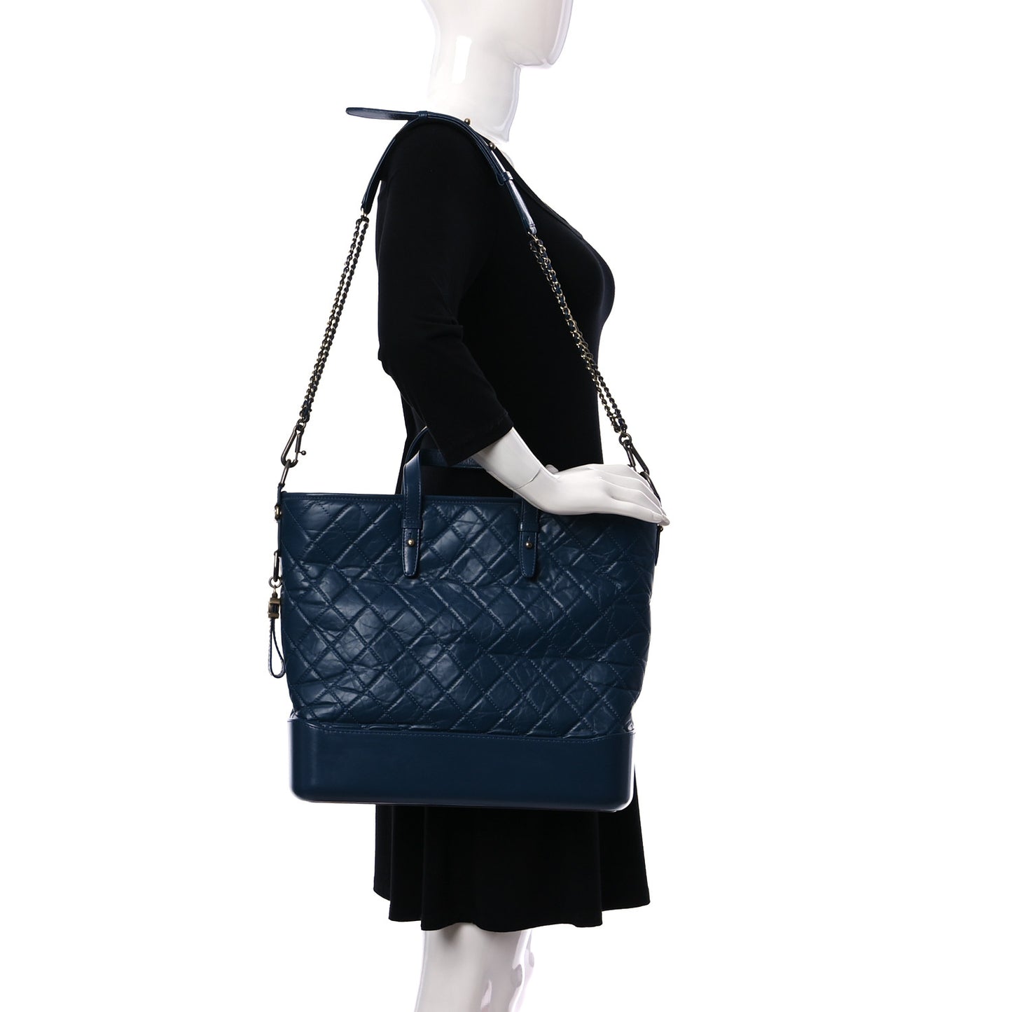 Aged Calfskin Quilted Large Gabrielle Shopping Tote Blue