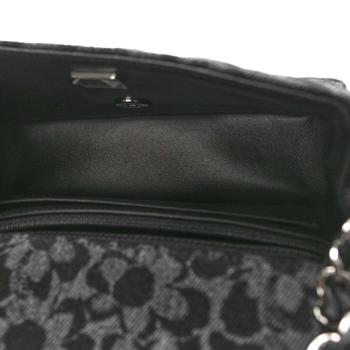 Printed Denim Quilted Flower Mini Rectangular Flap Black