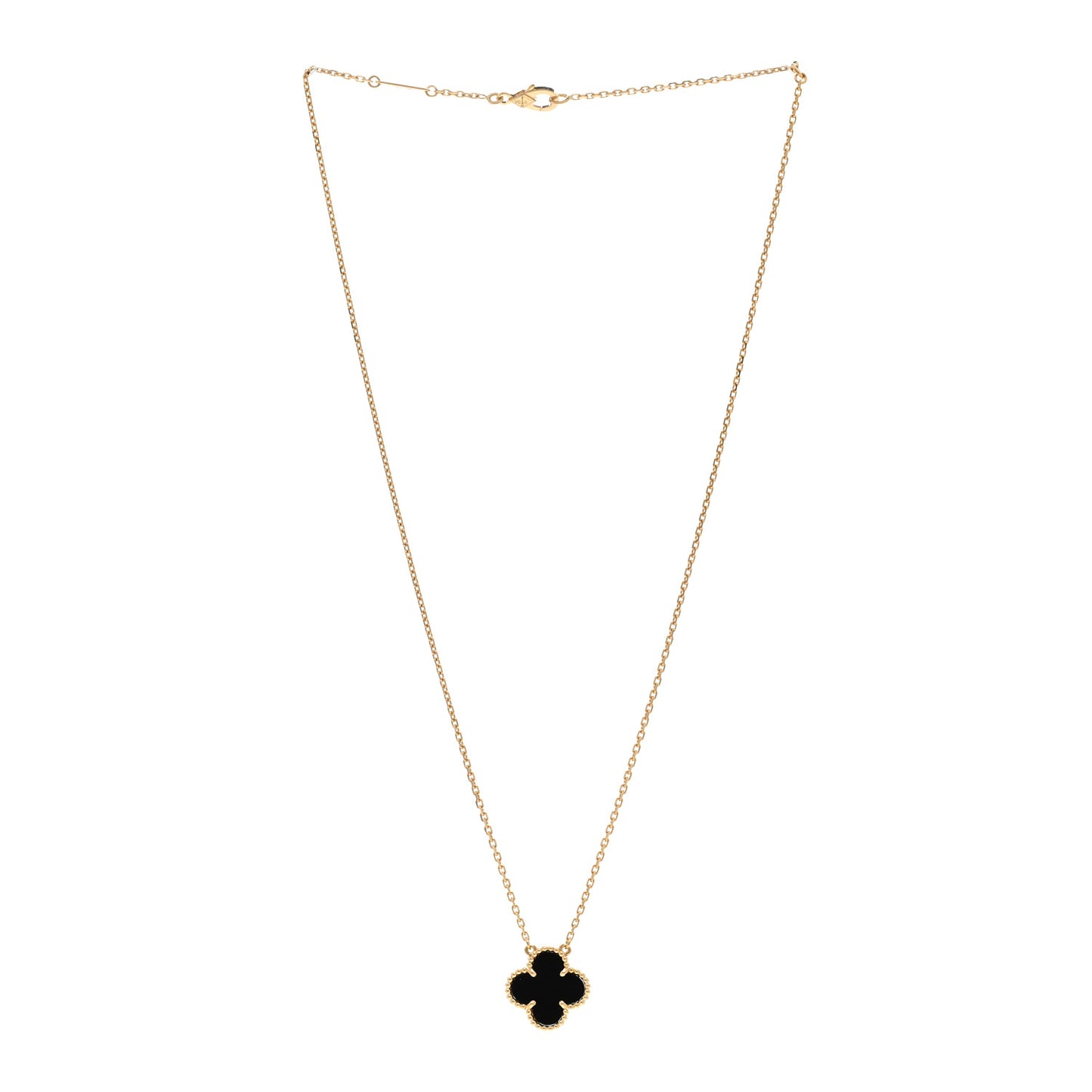 18K Yellow Gold Black Onyx Vintage Alhambra Pendant Necklace