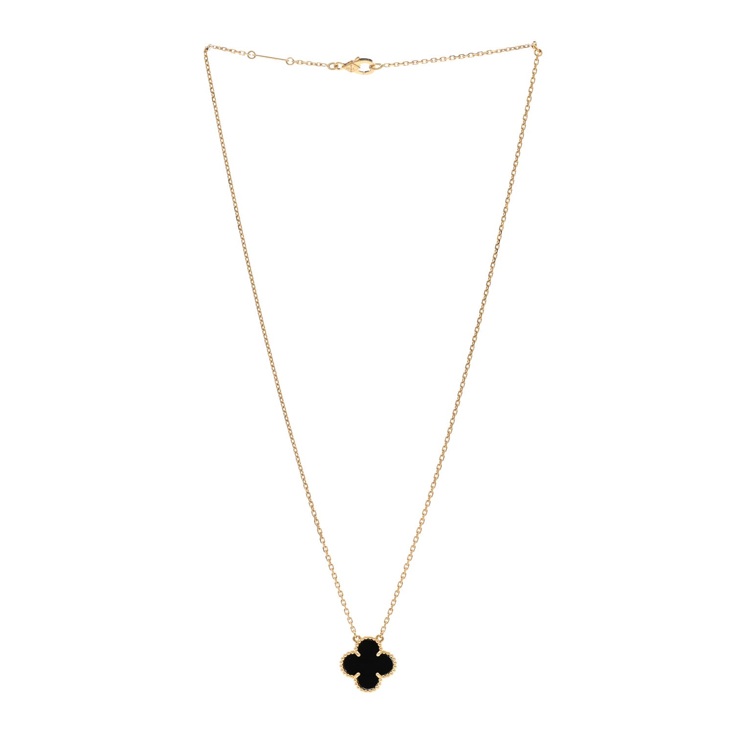 Van Cleef & Arpels 18K Yellow Gold Black Onyx Vintage Alhambra Pendant Necklace 3 of 6