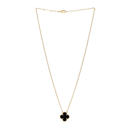 Van Cleef & Arpels 18K Yellow Gold Black Onyx Vintage Alhambra Pendant Necklace 3 of 6