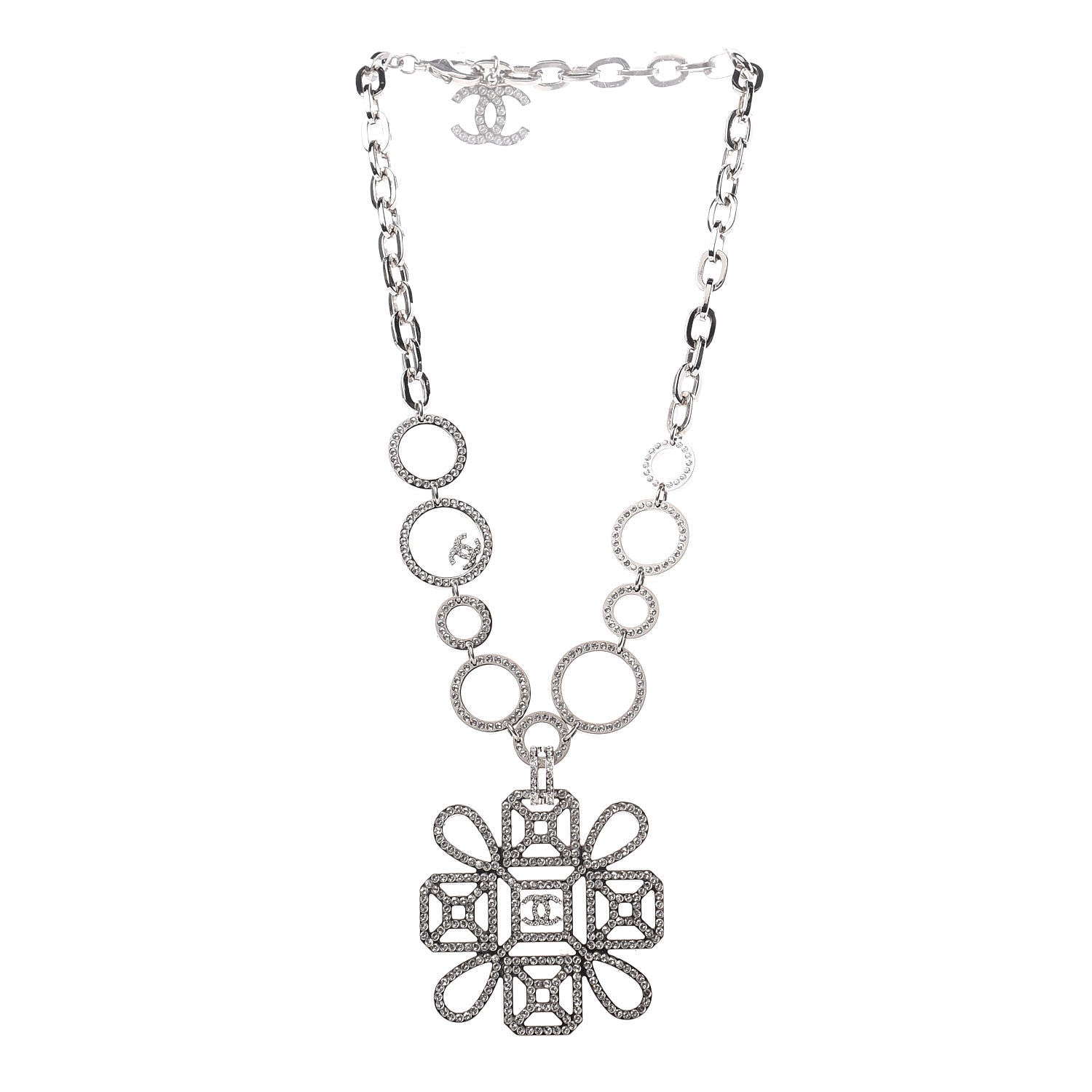 Chanel Crystal Strass Cross CC Necklace Silver 3 of 5