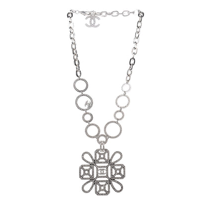 Chanel Crystal Strass Cross CC Necklace Silver 3 of 5