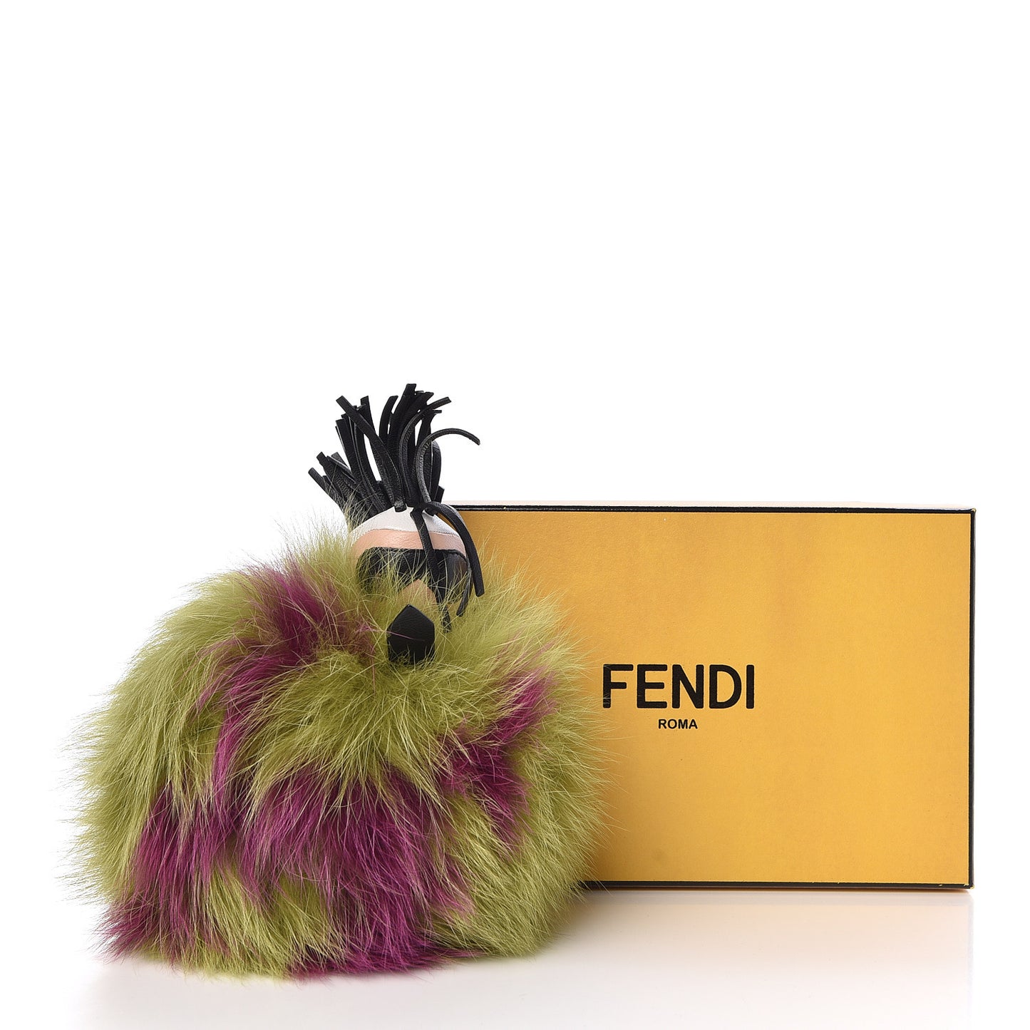 Fox Fur Shiny Nappa Super Karlito Pom Pom Bag Charm Malachite Multicolor Black