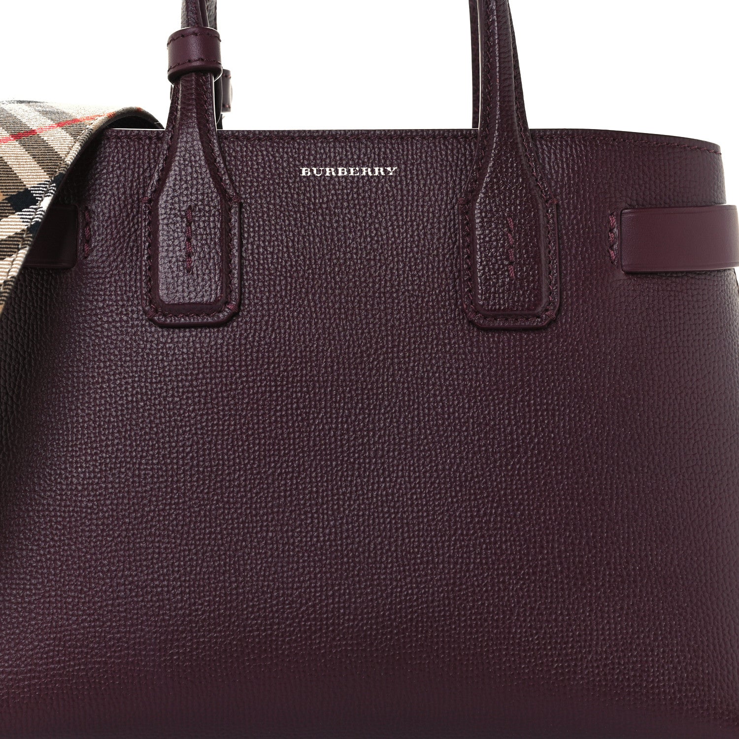Burberry Derby Calfskin House Check Small Banner Tote Mahogany Red 9 of 11