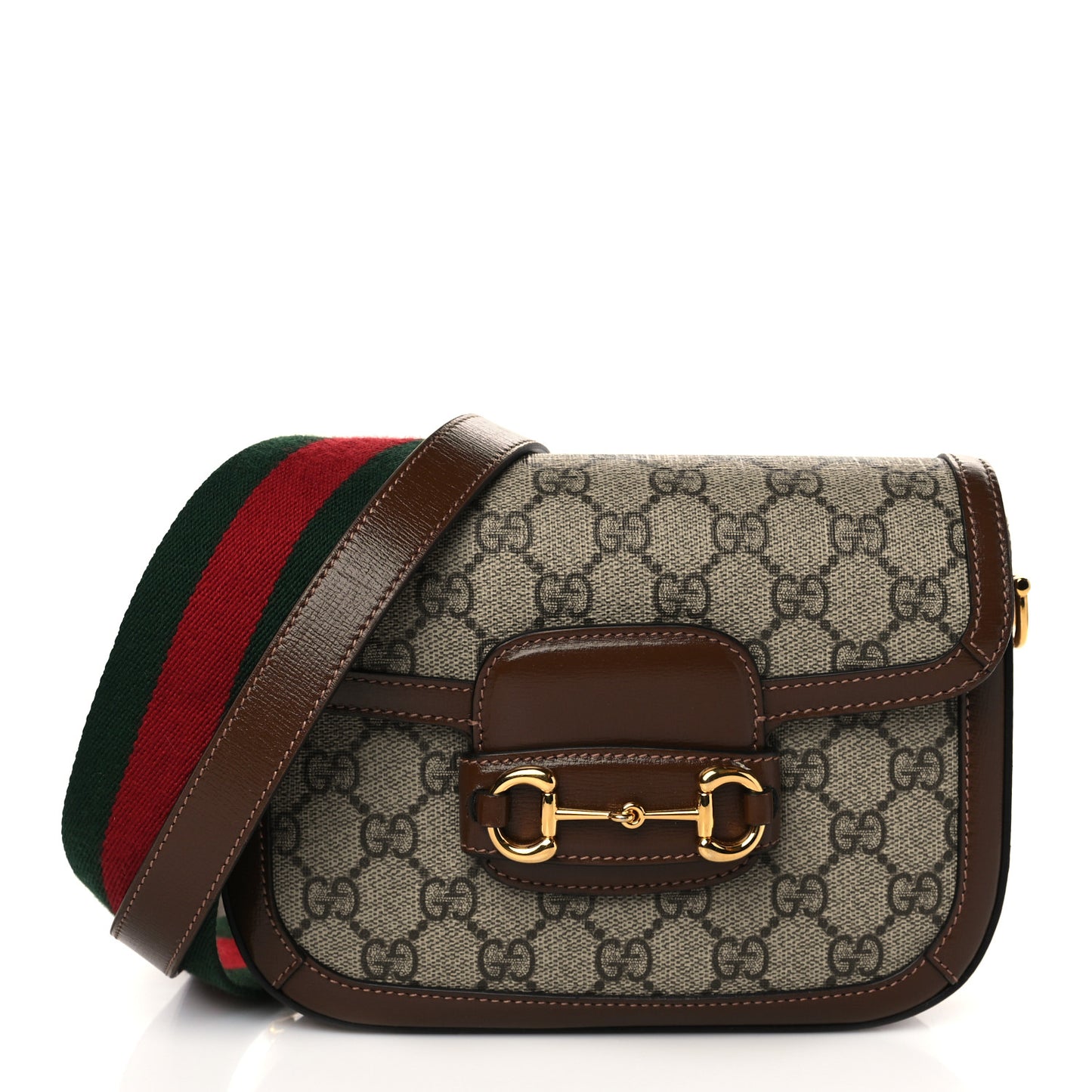 GG Supreme Monogram Web Mini Horsebit 1955 Shoulder Bag Beige Brown Sugar